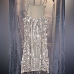 Champagne/ Gold Sequin Tassel Cocktail Dress